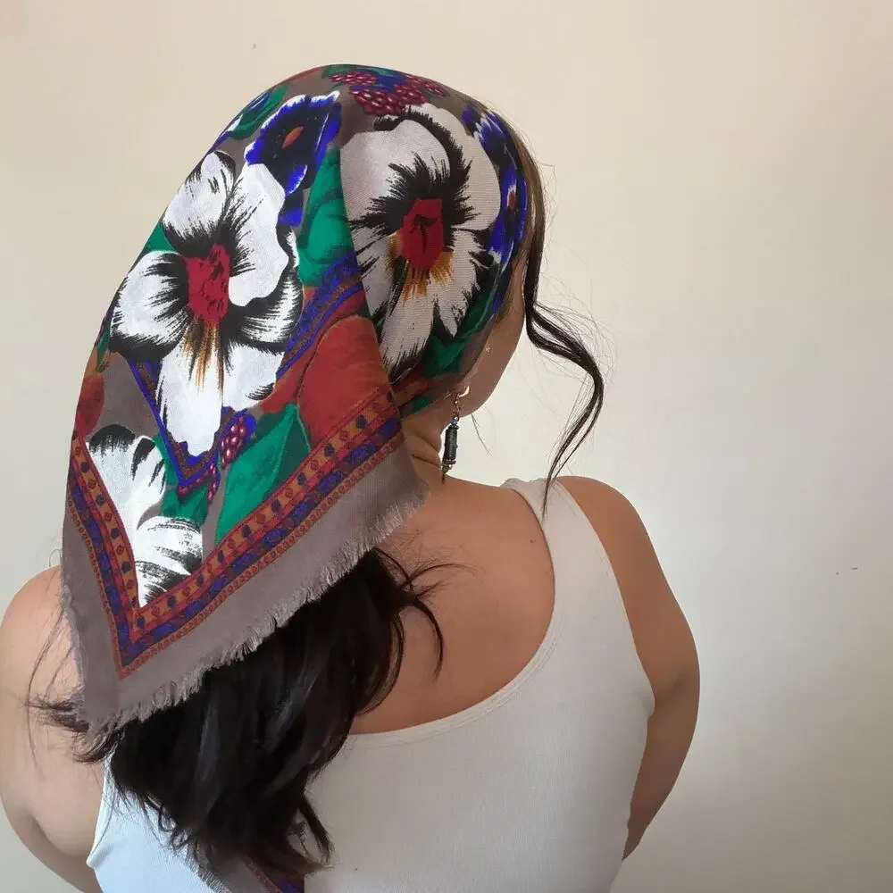 Vintage 90s Challis By Berkshire Floral Square Bandana Scarf